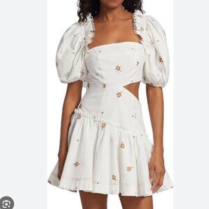 En Saison Rowan Floral Poplin Mini Dress - White Cotton embroidered side peekabo